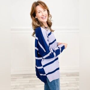 First Love Navy & Periwinkle Striped Sweater, Size Small